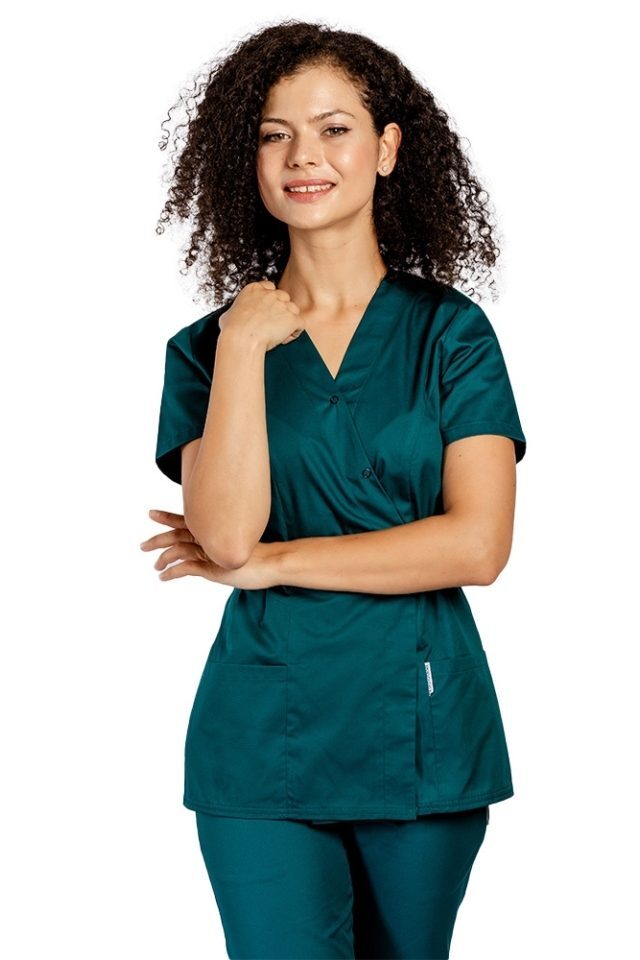 Tuborg zelena kimono medicinska halja z elastanom in dvema našitima žepoma