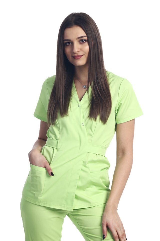 Lime kimono zdravniška halja z dvema žepoma