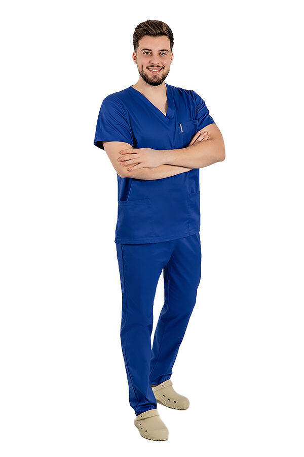 Modra unisex medicinska obleka za moške