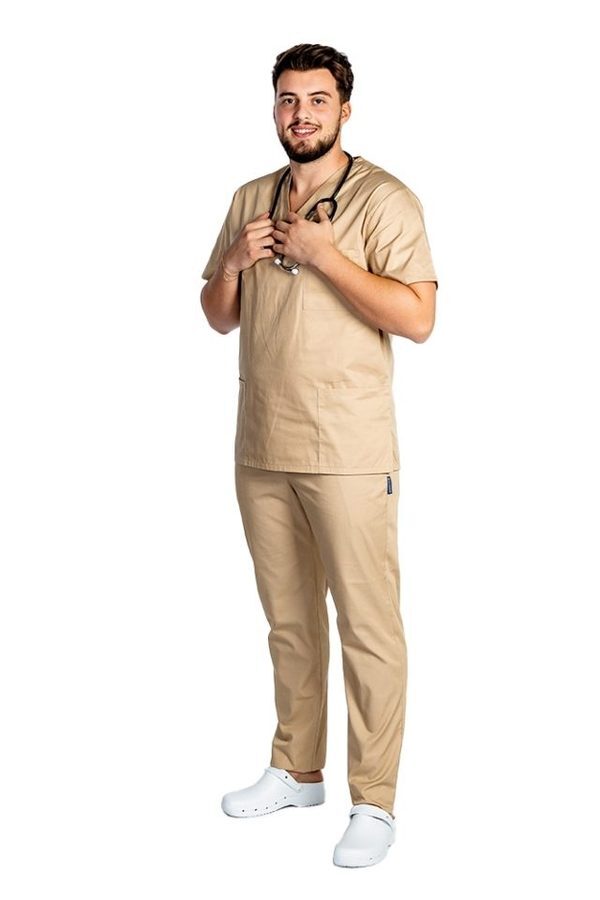 Moška medicinska obleka z elastanom, kremne barve