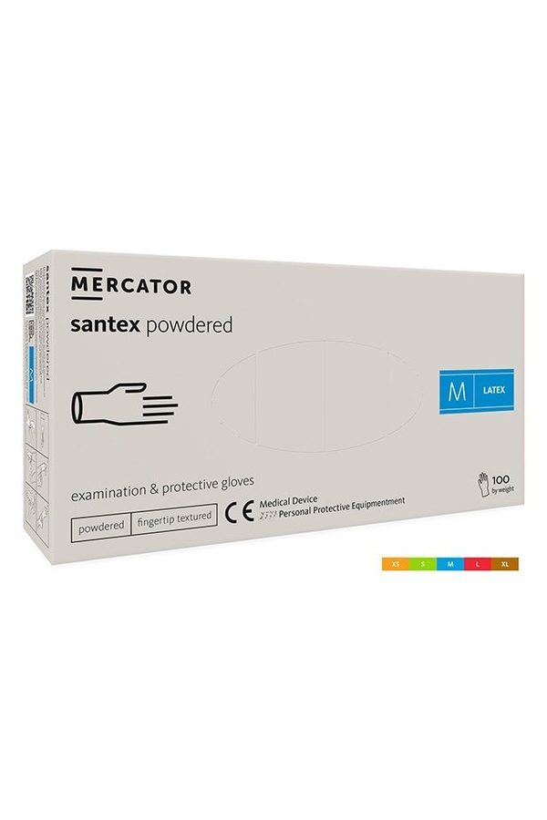 Set 100 pudranih rokavic santex za zaščito in pregled pri zdravniku v uniformi
